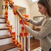 Autumn Festival Home Accents 2Pcs Artificial Fall Leaves Garland, Maple Leaf Vines for Thanksgiving Flexible Rattan Handrails Mantle Decor,