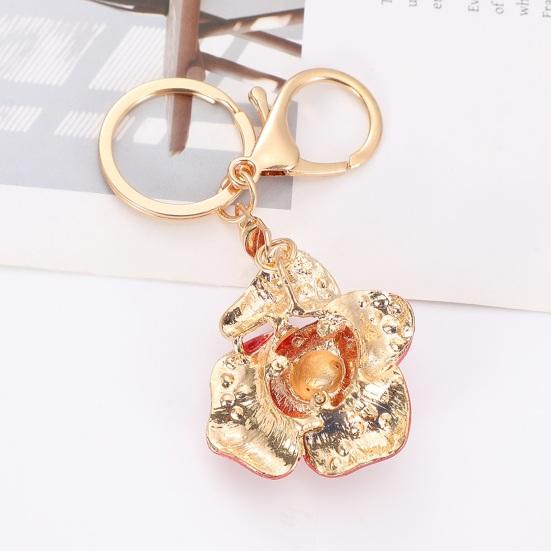 Keychain Pendant Sparkling Rhinestones Inlaid Red Rose Design Key Holder with Lobster Clasp Lightweight