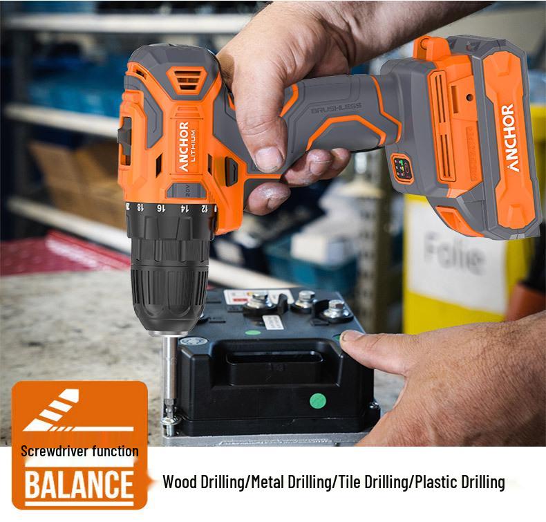 Železná kotva Bezuhlíková akumulátorová vrtačka: Multifunkční elektrická vrtačka a šroubovák napájený lithiovou baterií - Ideální pro domácí práce.