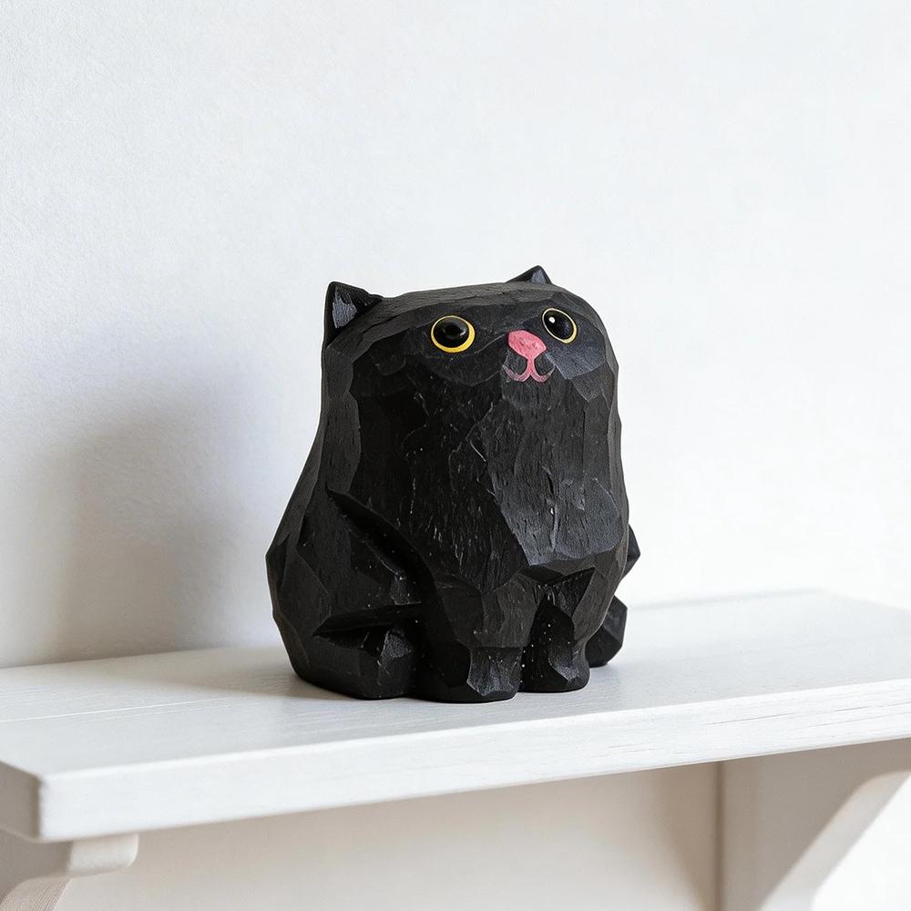 Hand Carved Wooden Cat Figurine Cute Kitten Statue Home Desktop Decor Calico Orange Cat Ragdoll Bombay Cat Miniature Craft Gift