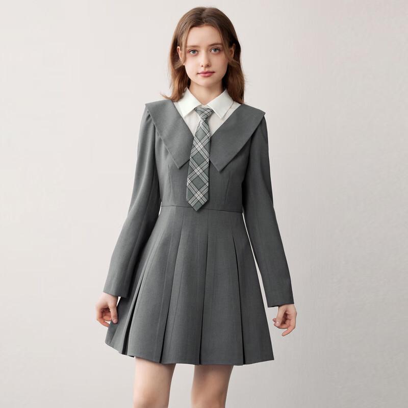 

LEDING JK Academy Style Pleated Faux Two-Piece Dress XS