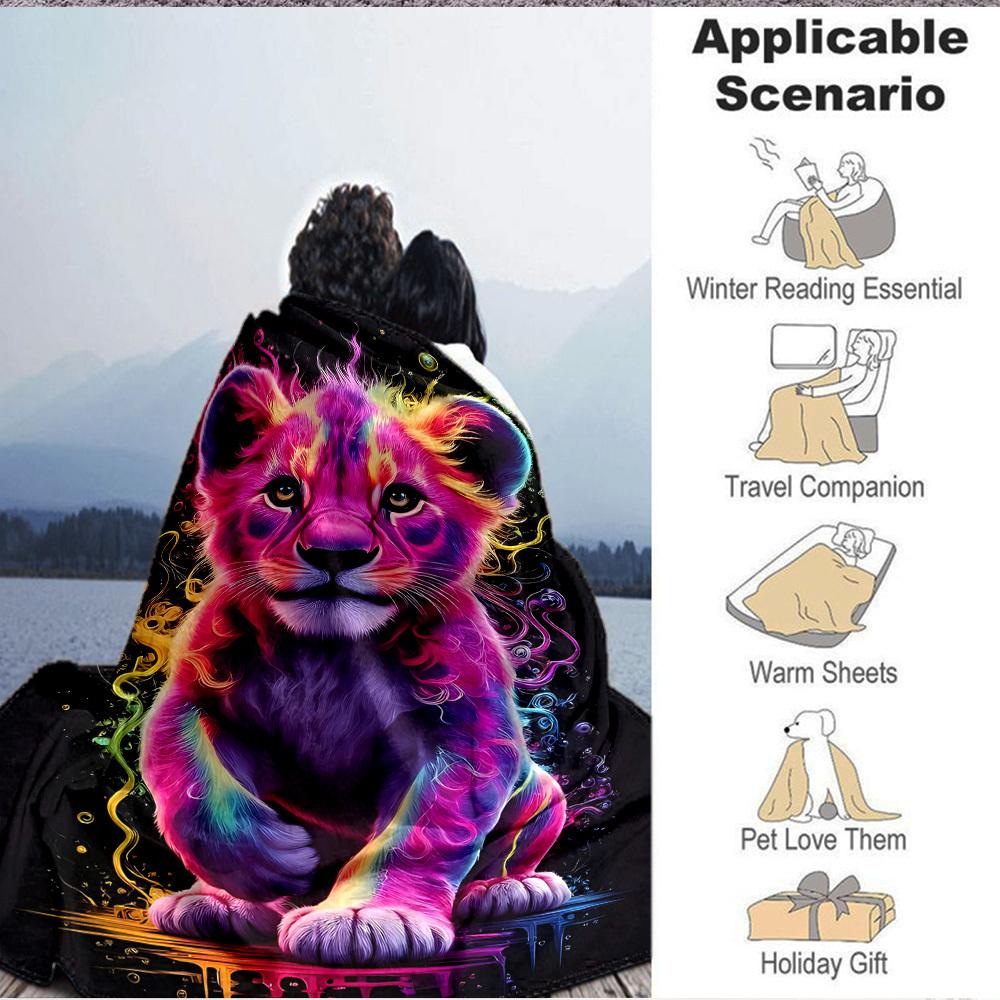 1pc Colorful Lion Blanket, Lightweight Flannel Fleece with Digital Printing, Soft Warm for Sofa, Travel, Camping, Office, Couch, Chair, and Bed, All-S