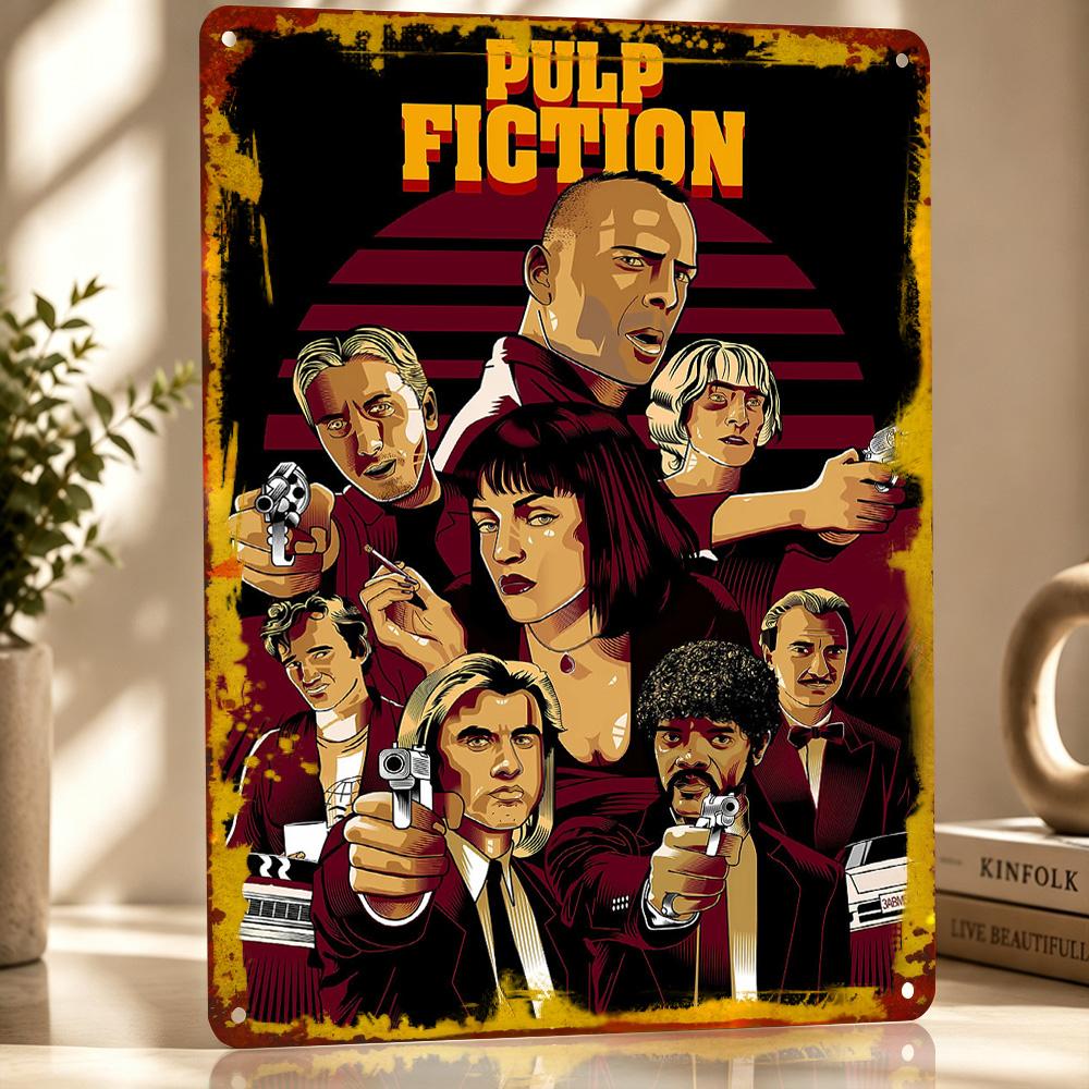 Pulp Fiction Movie Art D Printed Texture Poster Personalized Wall Art Retro Metal Tin Signs for Home Decor Accessories Items