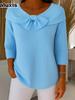 Ribbed Bow Knot Knit Sweater for Women Autumn Winter New Arrivals Solid Color