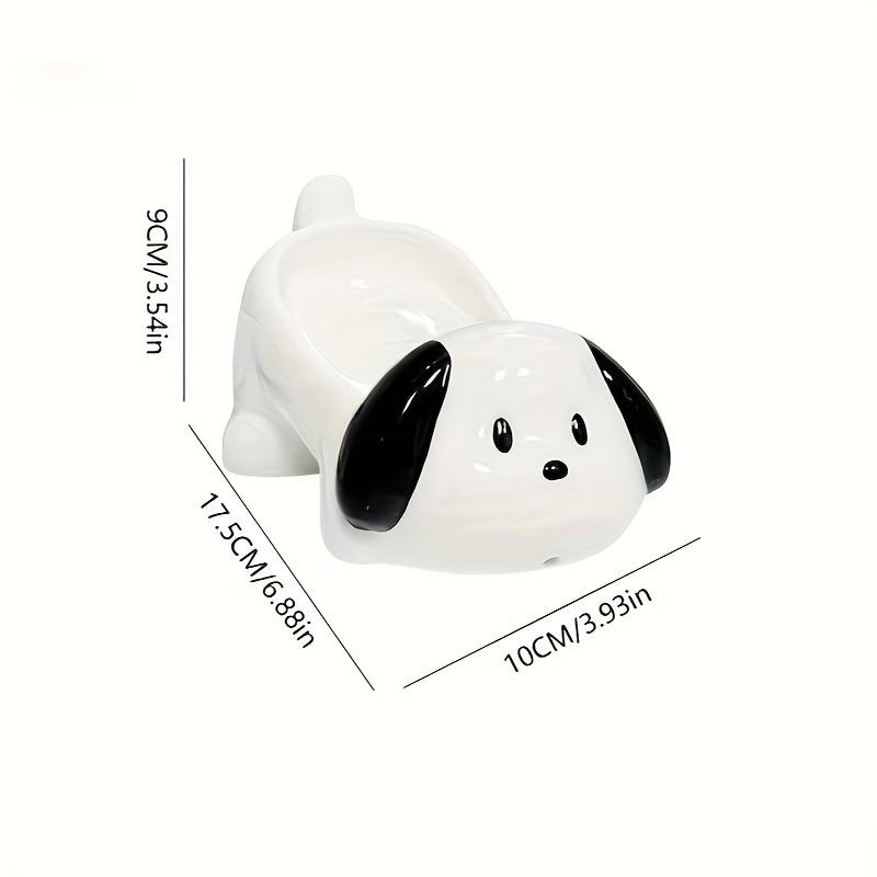 Cute Black White Dog Ceramic Soap Dish, Heart Cutout Draining Oval Soap Holder for Bathroom Kitchen Counter Decor