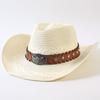 Popular European and American Classic Straw Woven Western Cowboy Hat Men's and Women's Outdoor Fashion OL Wind Woven Top Hat