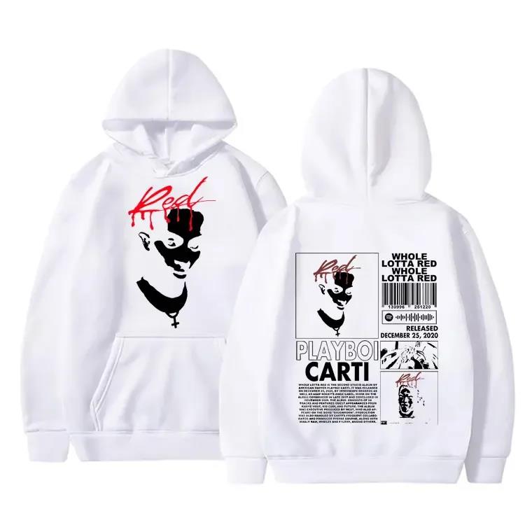 Playboi Carti Hoodie Red Album Graphic Sweatshirt Mens Womens Hip Hop Vintage Oversized Hoodies Streetwear