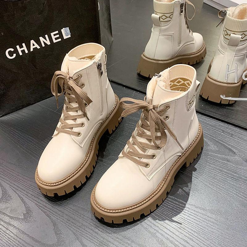 Martin Boots Women's New British Style Heightened Platform Locomotive Boots Velvet Short Boots Women's Spring and Autumn Single Boots Women's