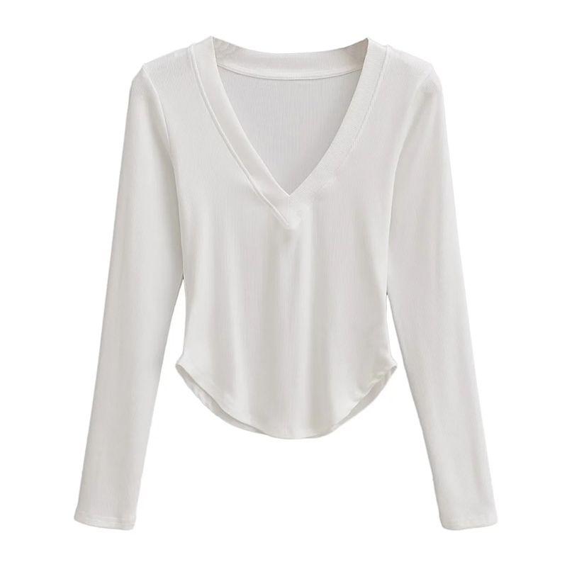 

New Long Sleeve Padded Shoulder Midriff Outfit Short Ins T-shirt White S