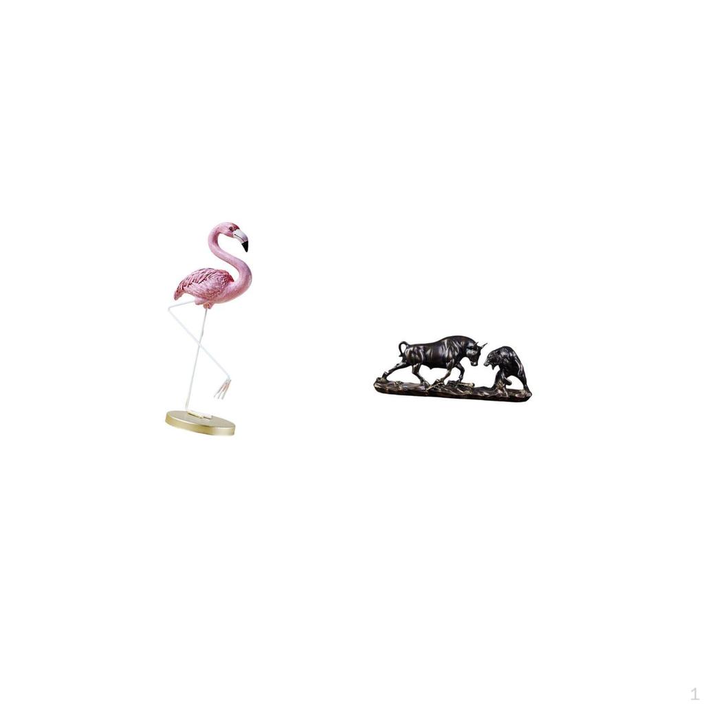 Flamingo And Bull Resin Sculpture Modern Cattle Figurine for Home Garden Desk Decor Feng Shui