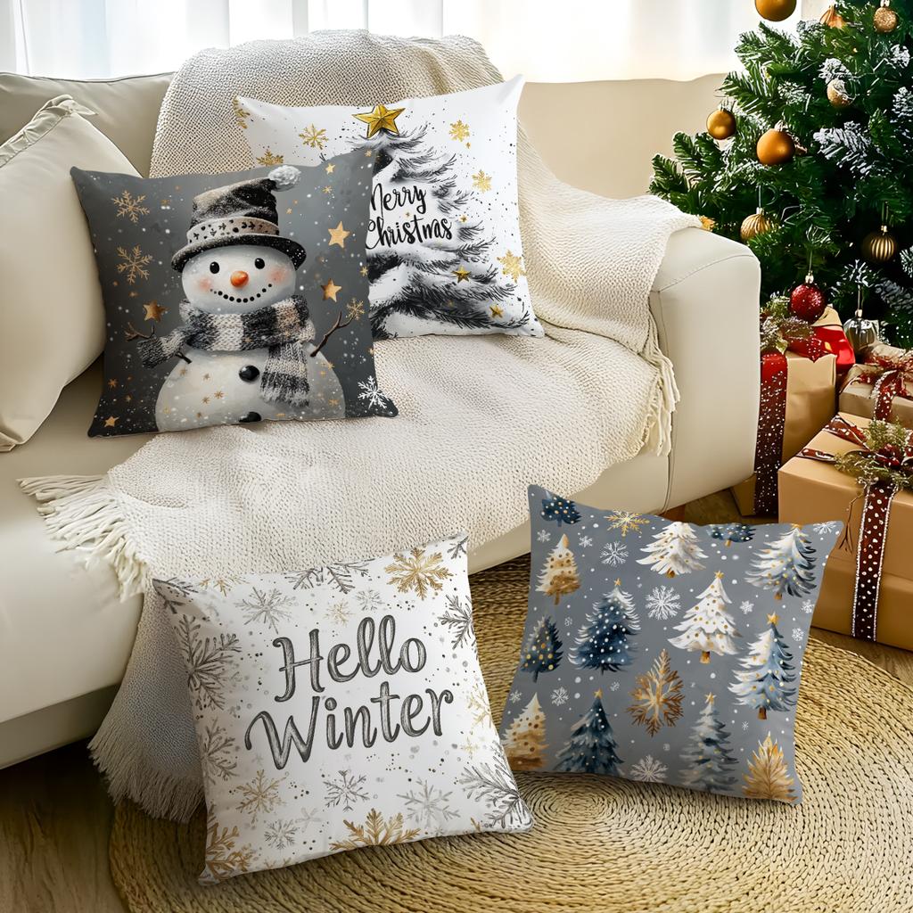 Grey Christmas Cushion Pillowcase Printed Polyester 45x45cm Throw Pillowcover Decorative Sofa Cushion Pillowslip Home Decor