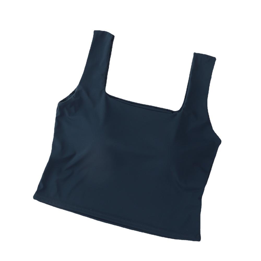 Ice Silk Wide Strap Camis Women Solid Color Square Neck Crop Tops Fashion Padded Tube Top Female Sleeveless Camisole