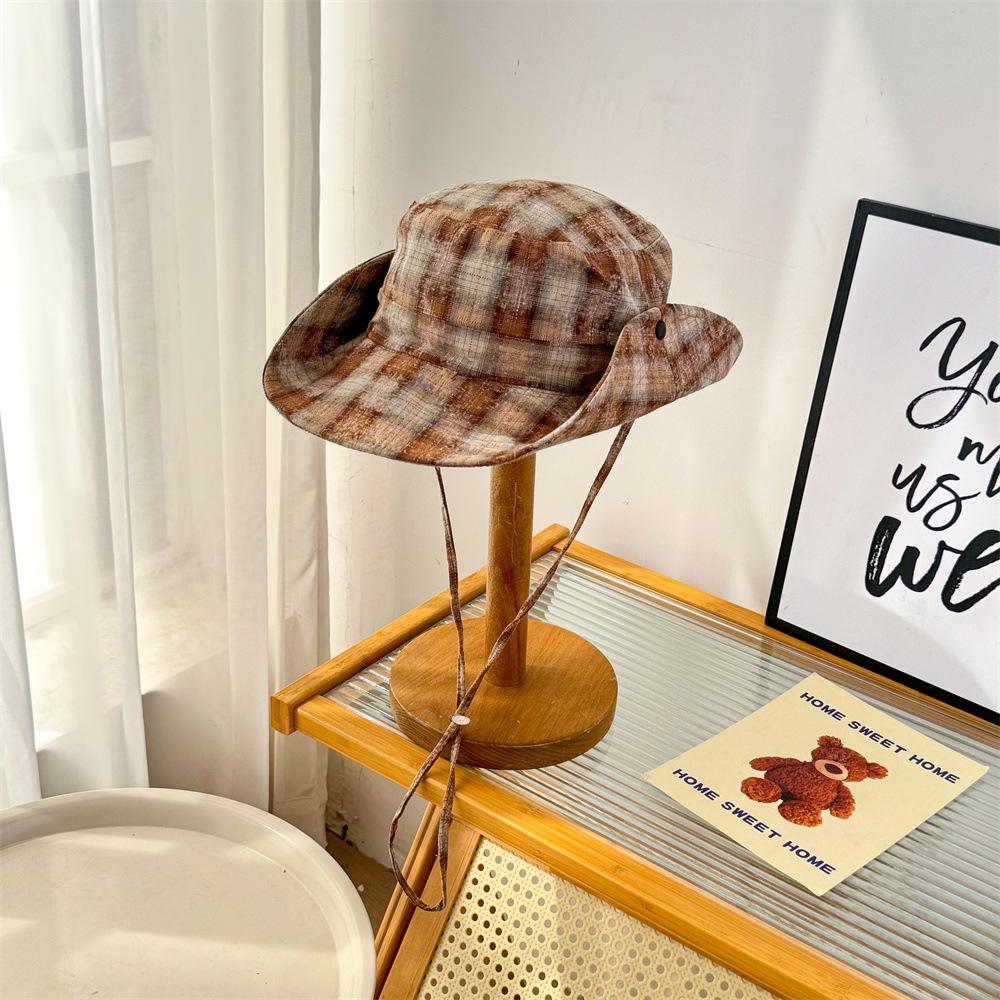 

Весенне-летняя новая двухсторонняя клетчатая панама, тонкая универсальная шляпа-ведро, легкая и быстросохнущая уличная шляпа для защиты от солнца average size