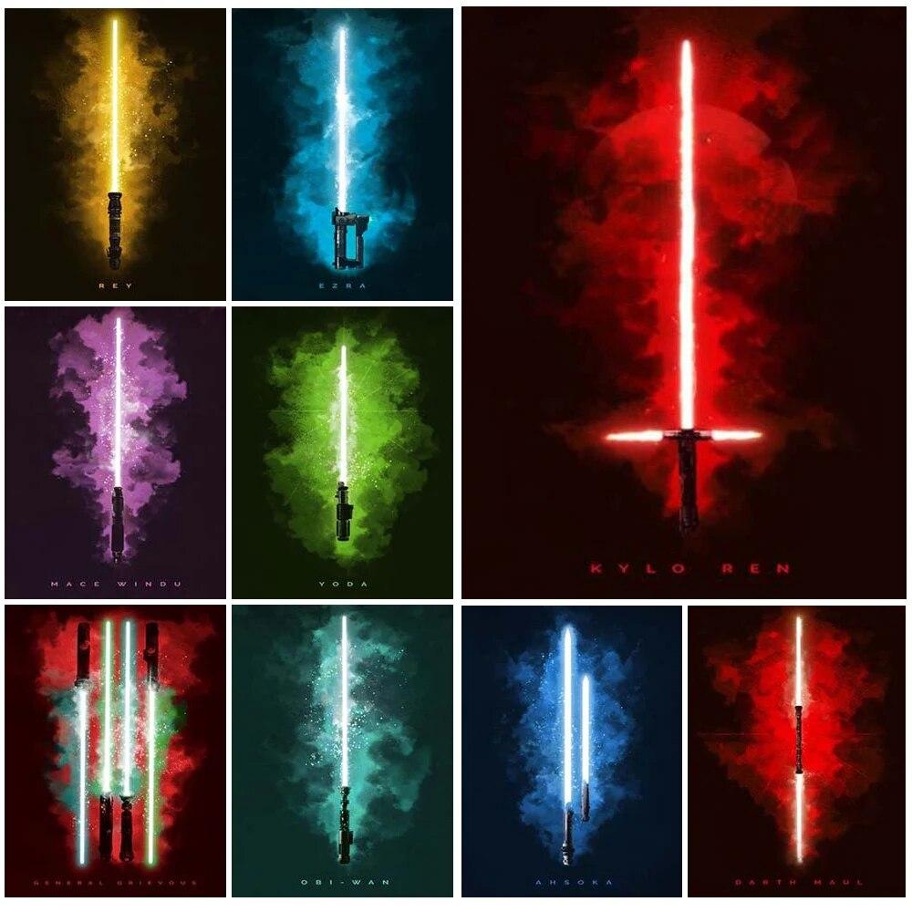 

Kylo Ren Rey Yoda световые мечи, настенная живопись на холсте, настенные панно для гостиной, постеры и принты, домашний декор без рамки