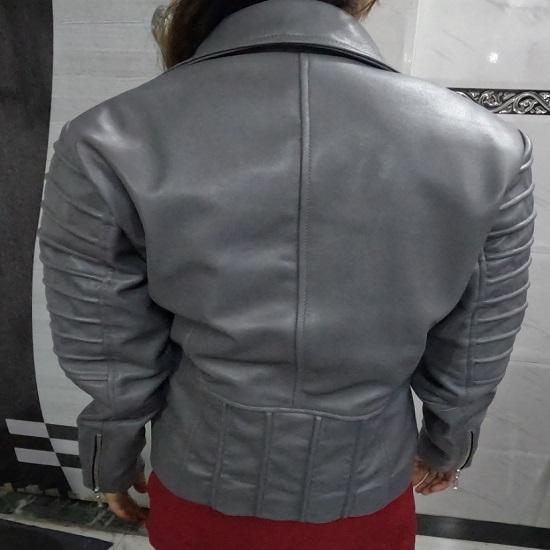 Noora Women's GREY Genuine Lambskin Leather Biker Jacket, Stylish Motorcycle Slim fit Leather Jacket, Clubbing Jacket for Movie Date, Gift Fr Winter