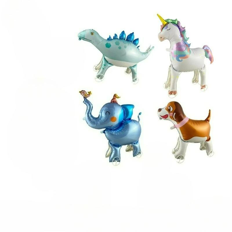 16pcs Cute Walking Animal Foil Balloons with Wheels Walking Wheels Elephants Dinosaurs Lions Rabbits Children's Toy Balloons