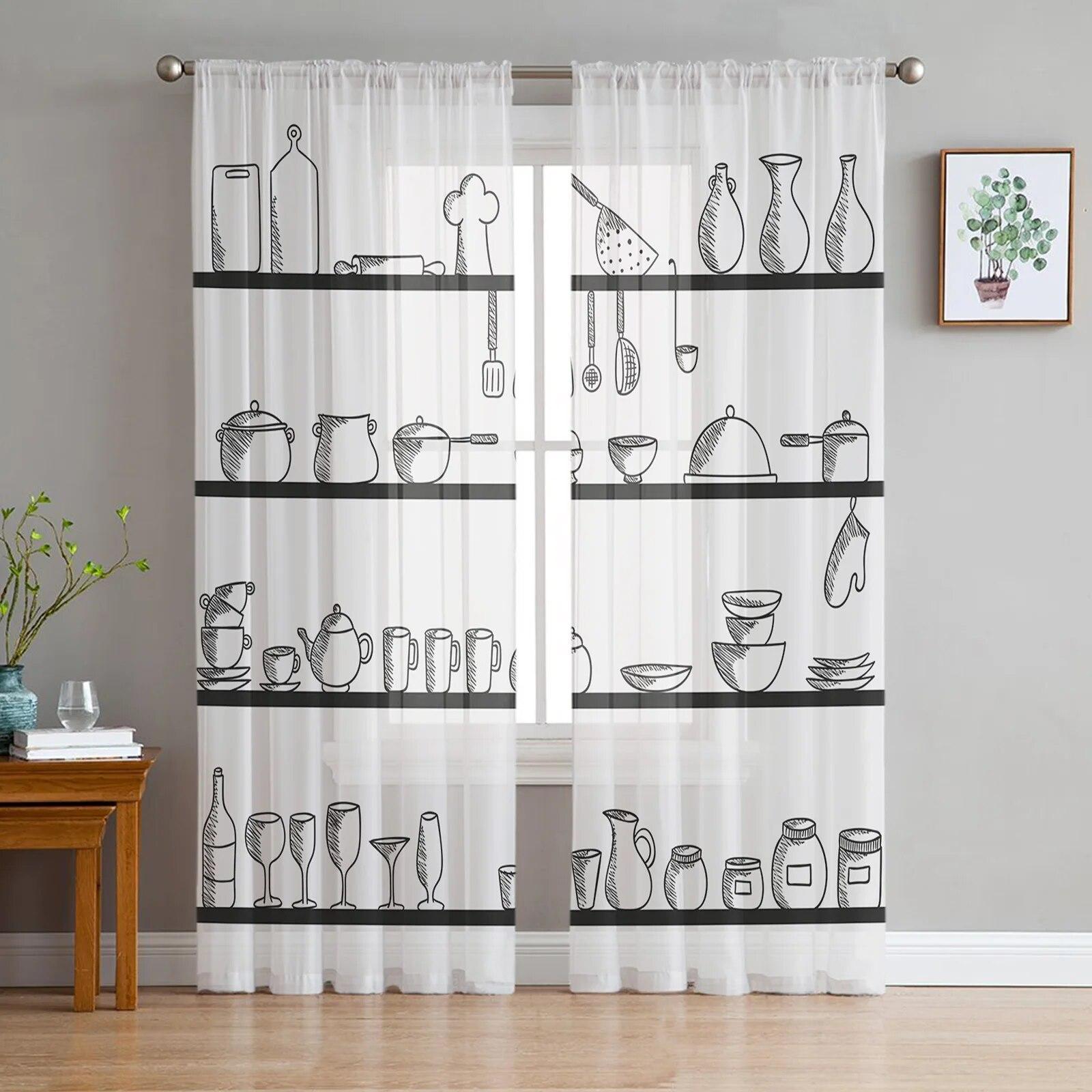 

Кухонная утварь, клетчатые тюлевые шторы для гостиной, шифоновая вуаль, прозрачная оконная занавеска для спальни 135W x 114H(cm)