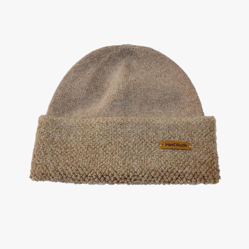 Autumn and winter knitted hats versatile solid color wool hats plus wool blended wool hats big head circumference hats show small face