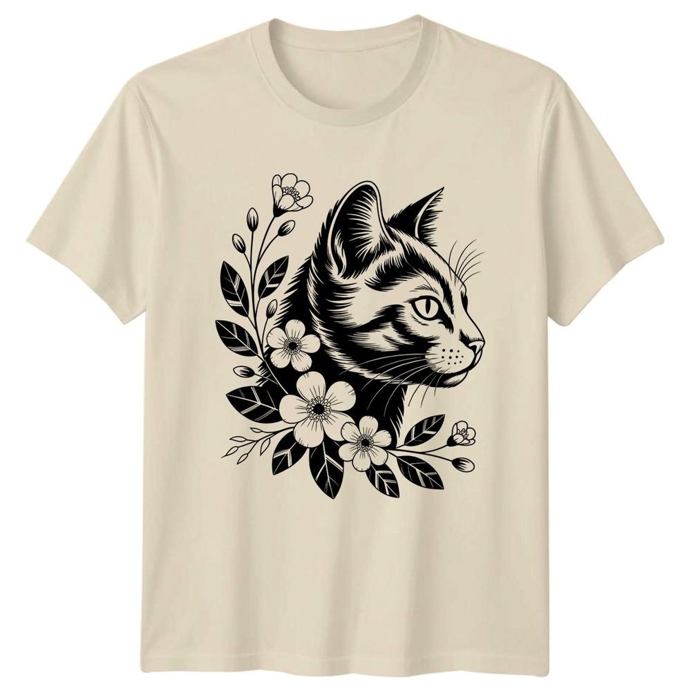 Floral Cat Head Botanical Unisexs TShirt Pet Lover Animals Gift For Her