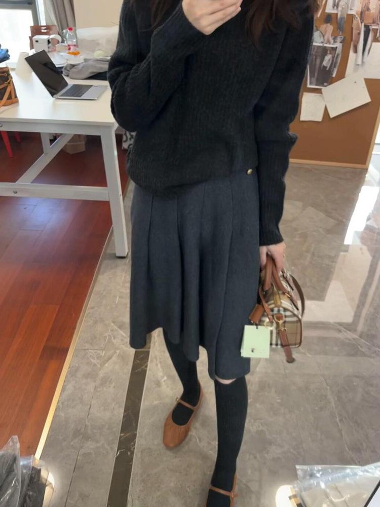 2025 Trendy Grey Petite Women s High-Waisted A-Line Skirt for Autumn/Winter. Medium серый