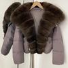 OFTBUY New Winter Top Clothes Women Short Hooded Big Real Fox Fur Down Coat Female Natural Fur Fluffy Puffer Jacket with Gloves