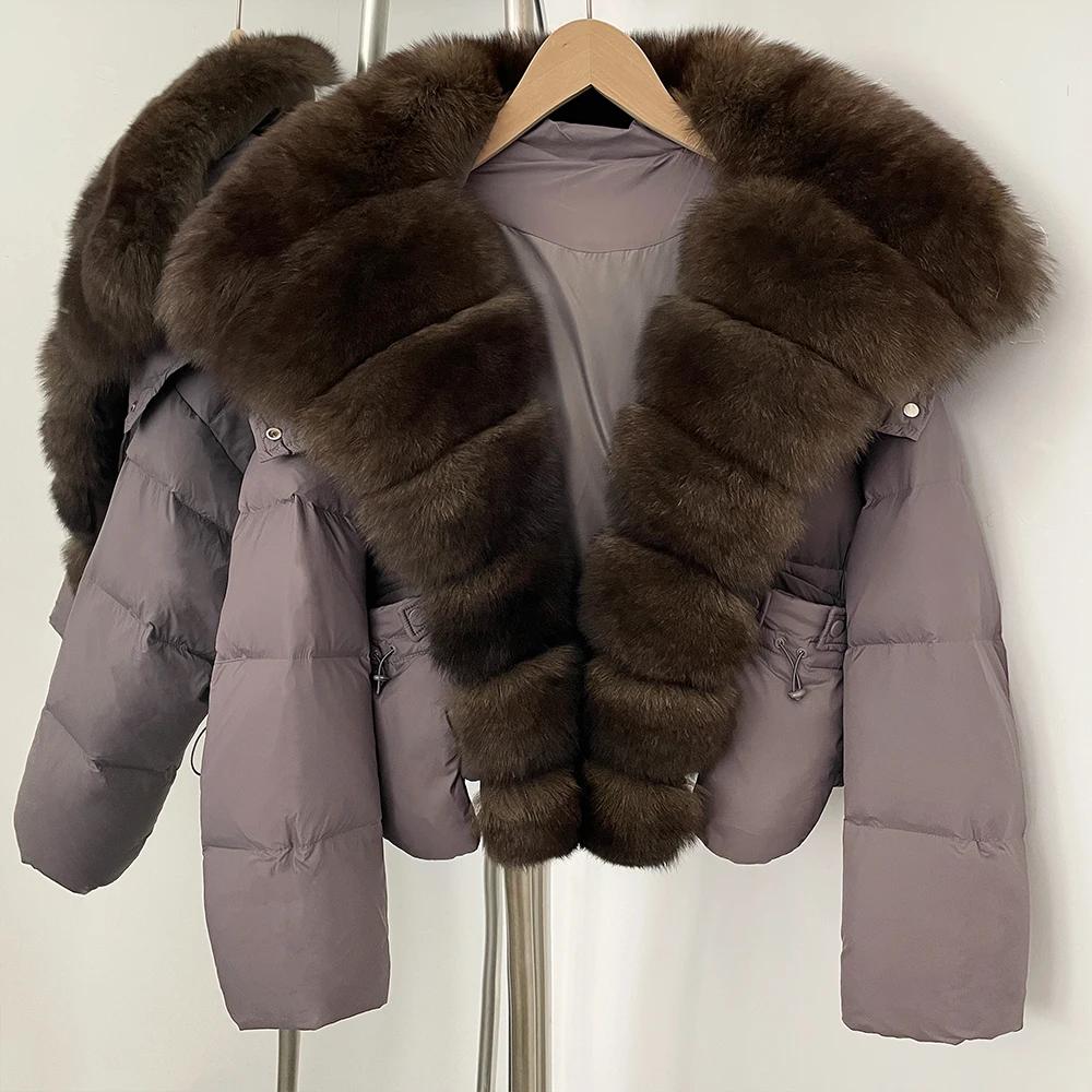 OFTBUY New Winter Top Clothes Women Short Hooded Big Real Fox Fur Down Coat Female Natural Fur Fluffy Puffer Jacket with Gloves