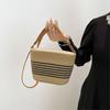 Woven Straw Shoulder Bag Handmade Large Capacity Crossbody Bucket Bag Zipper Closure Crossbody Strap Beach Vacation Handbag
