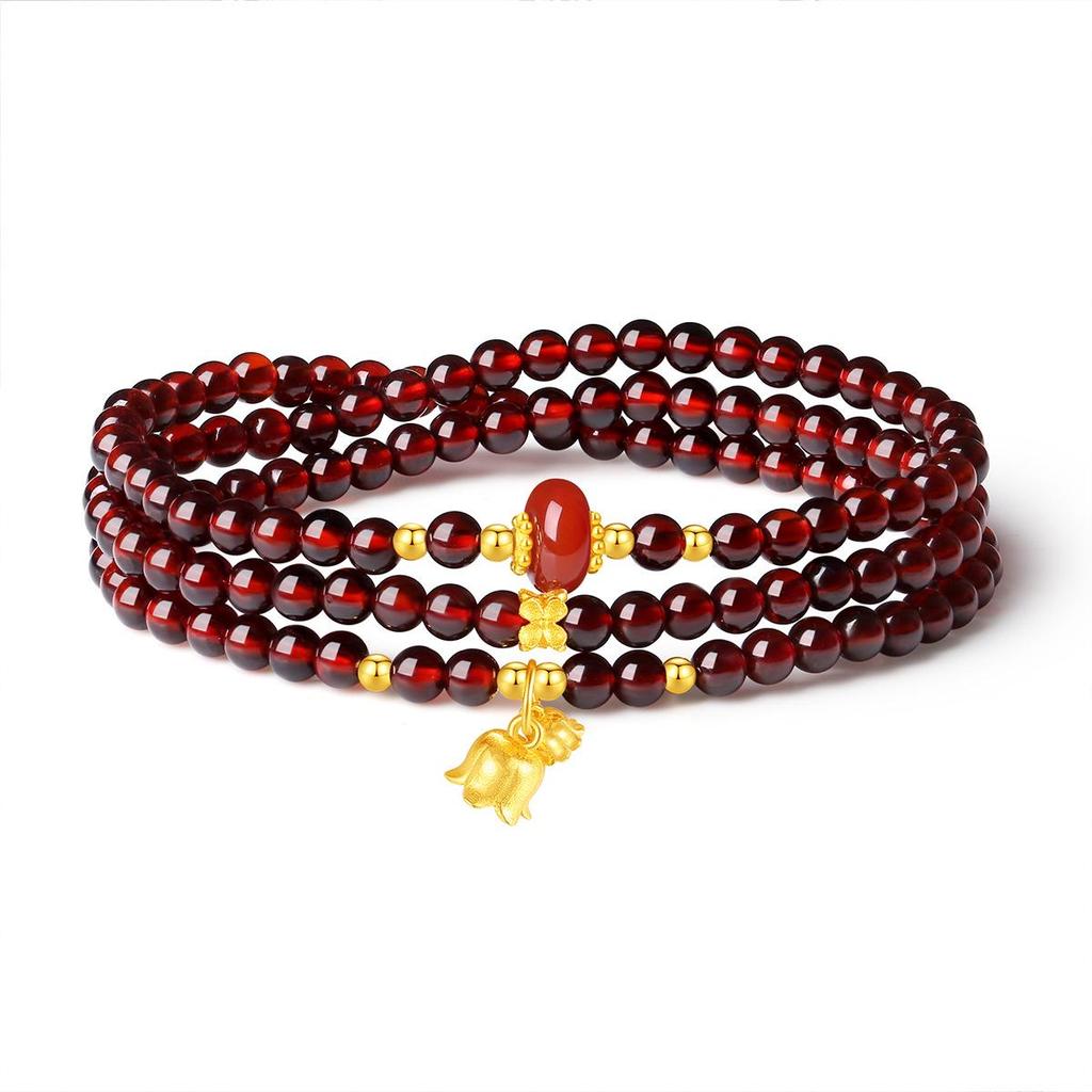 High-End Chinesischer Stil S925 Sterlingsilber Granat Maiglöckchen Blume Perlen Damenarmband