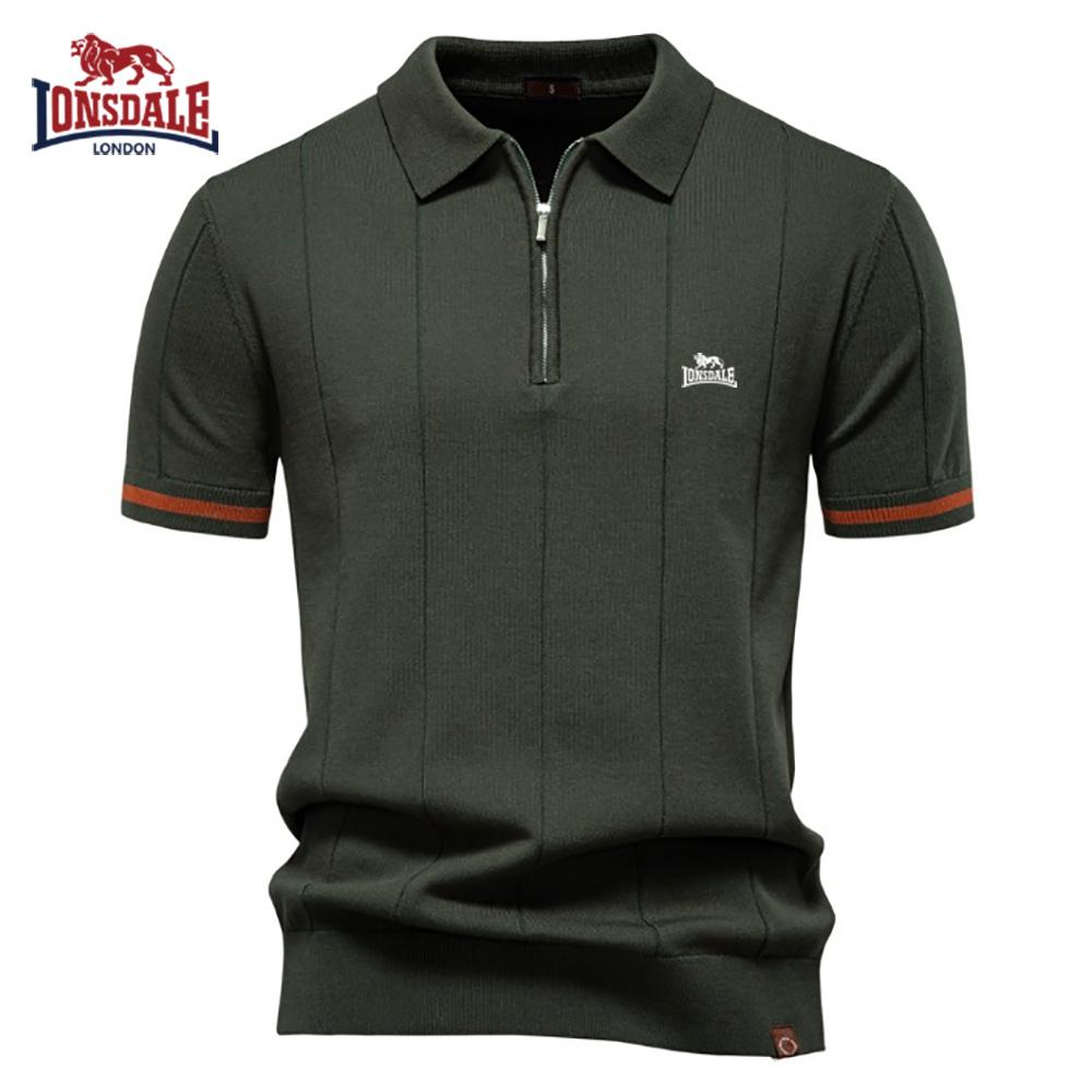 Lonsdale 2026 Lente/Zomer Geborduurd Nieuw Heren Business Casual Wolle Polo Shirt, Omklapbare Kraag Gebreid Polo Shirt, Korte Mouw L