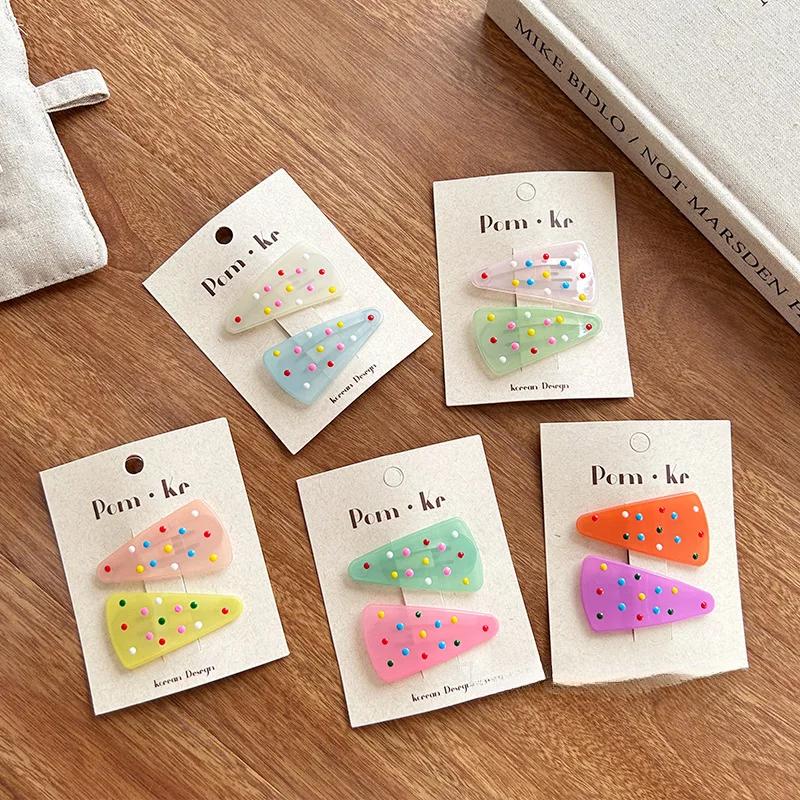 2pcs/set Cute Jelly Color Korean Fashion Kids Girl Hair Clip Triangle Candy Sweet Barrttes for Children BB's Clip Headwear