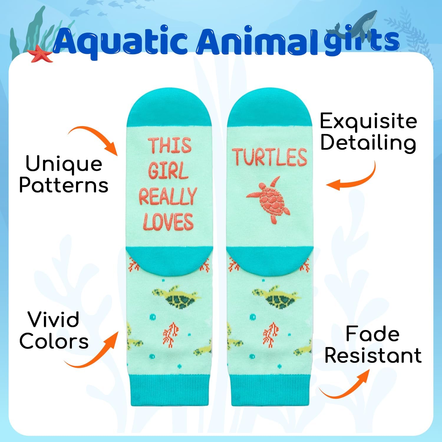 HAPPYPOP Turtle Gifts for Girls - Ocean Animal Lover Gifts, Sea Turtle Socks for Kids 4-6 Years