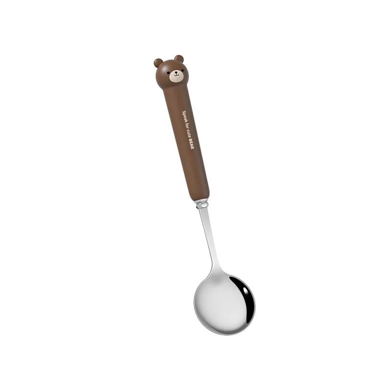 Cartoon Bear Cutlery Set with Case Stainless Steel Kids Fork Spoon Portable Cutlery Set Travel Tableware Reusable Flatware