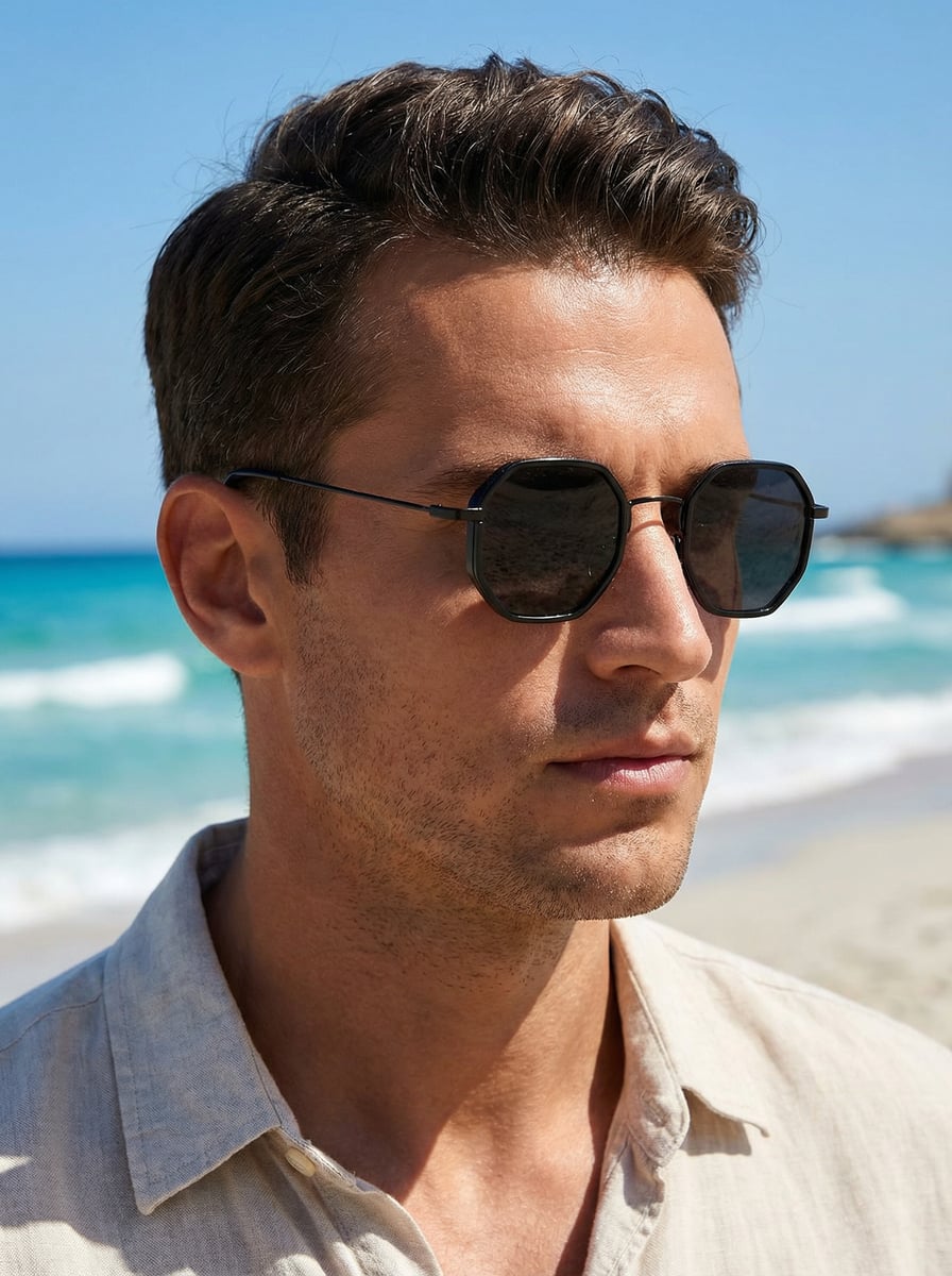 1 pair of men s metal geometric mixed-frame thin sunglasses чёрный