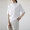 Pre-Sale Women's Cotton T-Shirt: Half-High Collar, Five-Point Sleeves, Stand-Up Collar, Seam Detail, Loose Fit Base Layer for Layering and Commuting