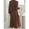 Spring & Fall K-style Plus Size Women's Clothing Work Clothing Ol Single-Breasted Ruched A- line Long Sleeve Mid Length Long Length Shirt Dress Dress