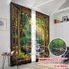 Set Of 2 Flat Printing Curtains Forest Scenic Polyester Without Electricity Festive Holiday Perfect All Season Curtain