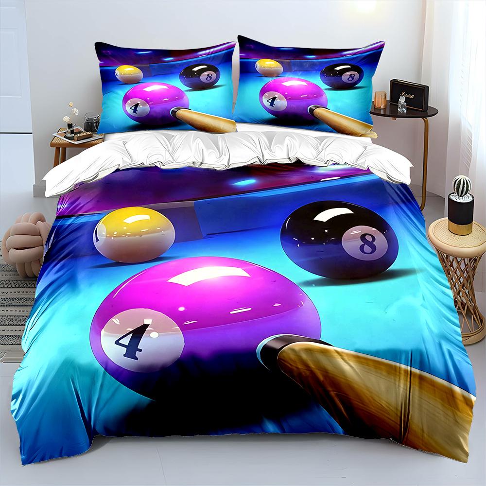 Billiards Themed Balls and Cues Bedding Set for Kids Luxury Gift 3pcs Digital Print Comforter Set Soft Comfortable Breathable