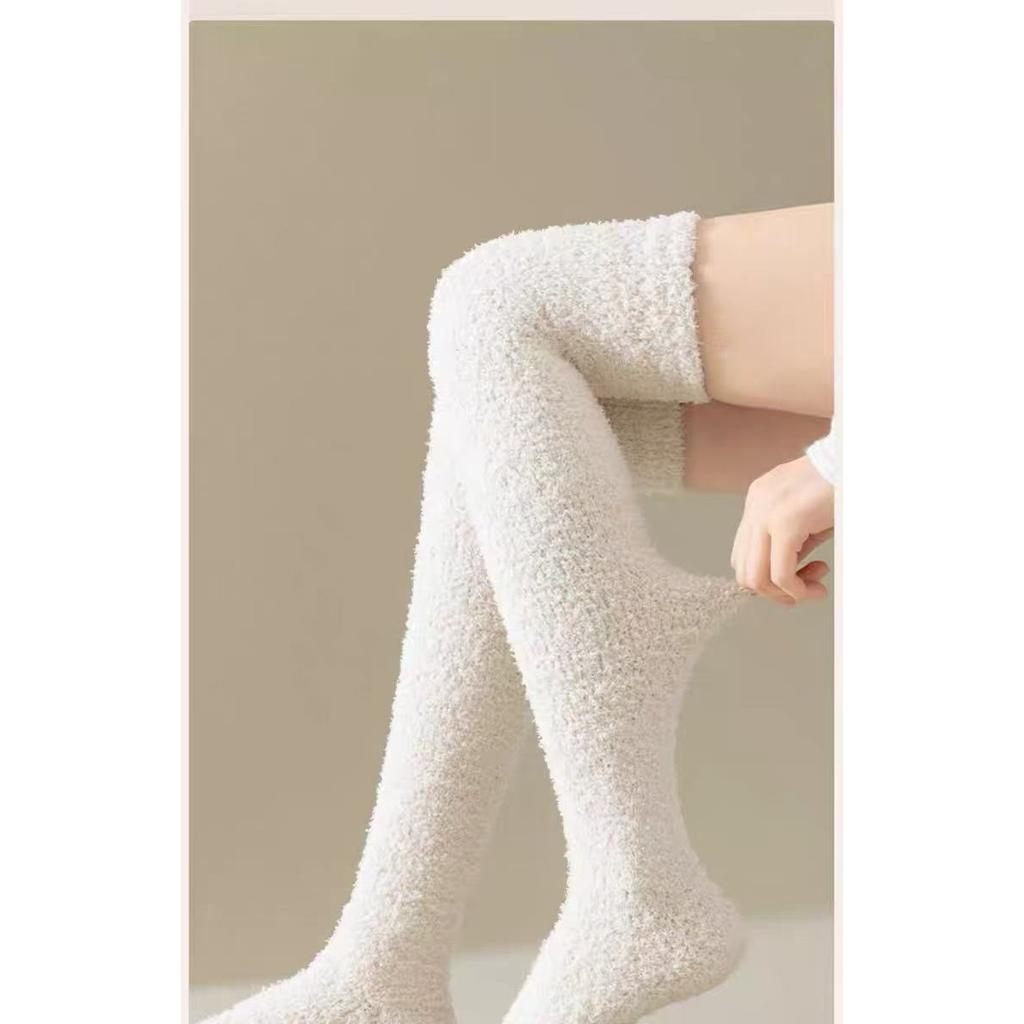 10-1 Pairs Thickened and Warm Over Knee Socks for Autumn and Winter, Thigh Socks for Home Use, Plush Sleep Socks, Coral Fleece Stockings, Knee Pads
