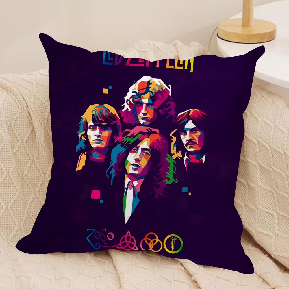 Band Lled Zzeppelin Cushion Cover Silky Short Plush Sofa Pillow Cover Hidden Zipper Soft Dustproof Case for Home Decor