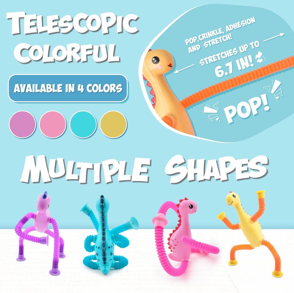 DIY Pop Tube Dinosaur Sensory Toys Suction Cup Bellows Toy Decompression Pipe Autism ADHD Stress Relief Fidget Toys for Kids