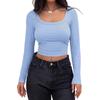 2024 European & American Ribbed Knit Slim Fit Square Neck Long Sleeve Women's T-Shirt