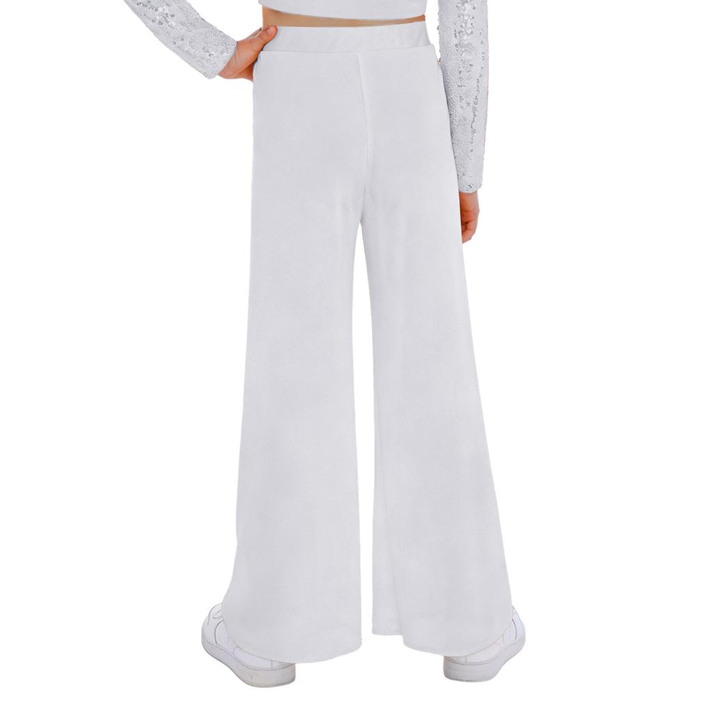 Kids Girls Performance Dance Pants: Elastic Waistband Wide-Leg Mesh with Built-In Briefs for Lyrical Competition