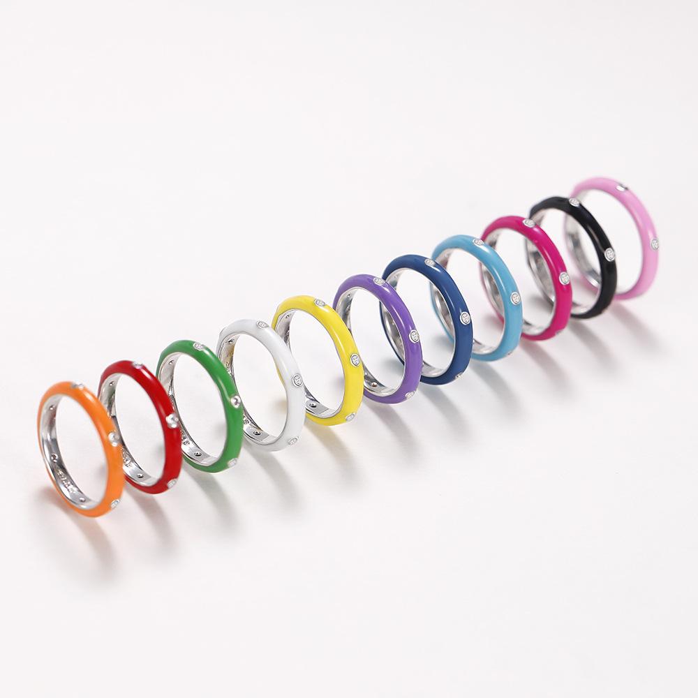 Summer Wind Enamel Dripping Oil Rainbow Ring, Minimalist Versatile Zircon Ring