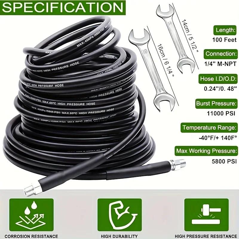 45m Sewer Jetter Kit for Pressure Washer 5800PSI High-Pressure Drain Cleaning Hose with Rotating Nozzle Button Nose Watertight