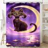 Magical Moonlit Cat Shower Curtain Purple Yellow Lighting Design With Candle Reflections For Bathroom Decorations.