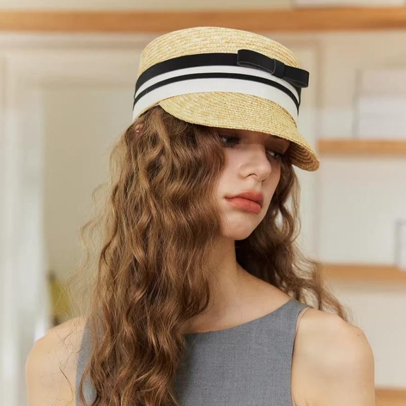 Ins Luxury Wheat Straw Equestrian Cap Sun Hats For Women Vintage Bow Fedoras Hat Lady Beach Sunscreen Straw Hat Knight Berets