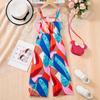 Mädchen Geometrischer Druck Urlaubsmode Dünner Jumpsuit Sommer Geeignet für Kinder im Alter von 1-8 Sommer Lässiger Jumpsuit