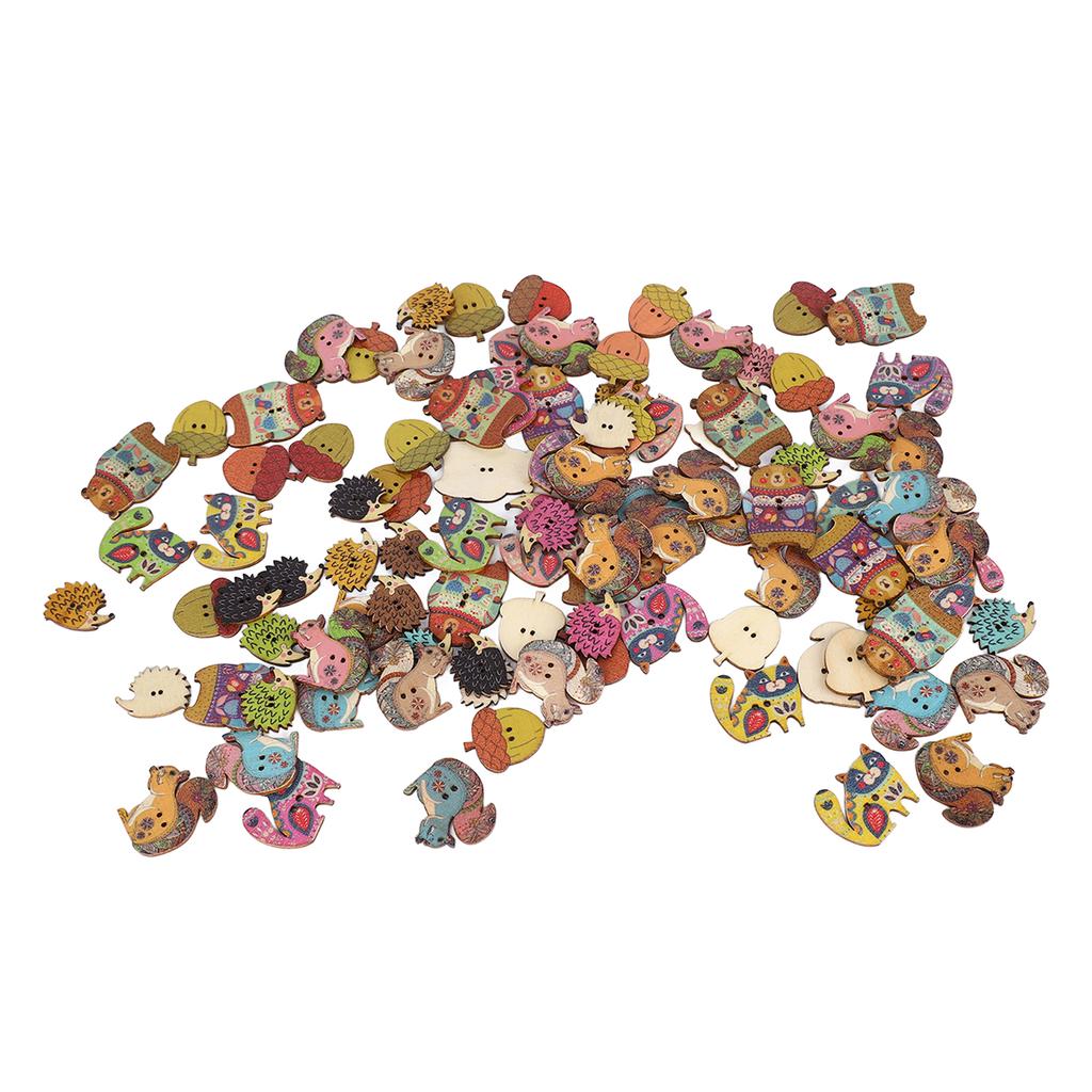Craft Buttons 1.2in Long Sturdy Wood Retro Animal Style Assorted Colors Light Wooden Buttons for
