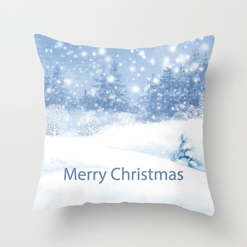 Heimdeko Weihnachten Schneemuster Kissenbezug Polyester Dekorative Kissenhülle Neujahr Sofa Kissenbezug