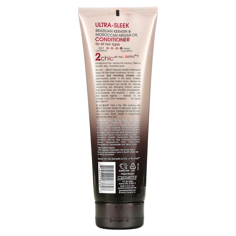 2chic, Ultra-Sleek Conditioner, For All Hair Types, Brazilian Keratin + Moroccan Argan Oil, 8.5 fl oz (250 ml)